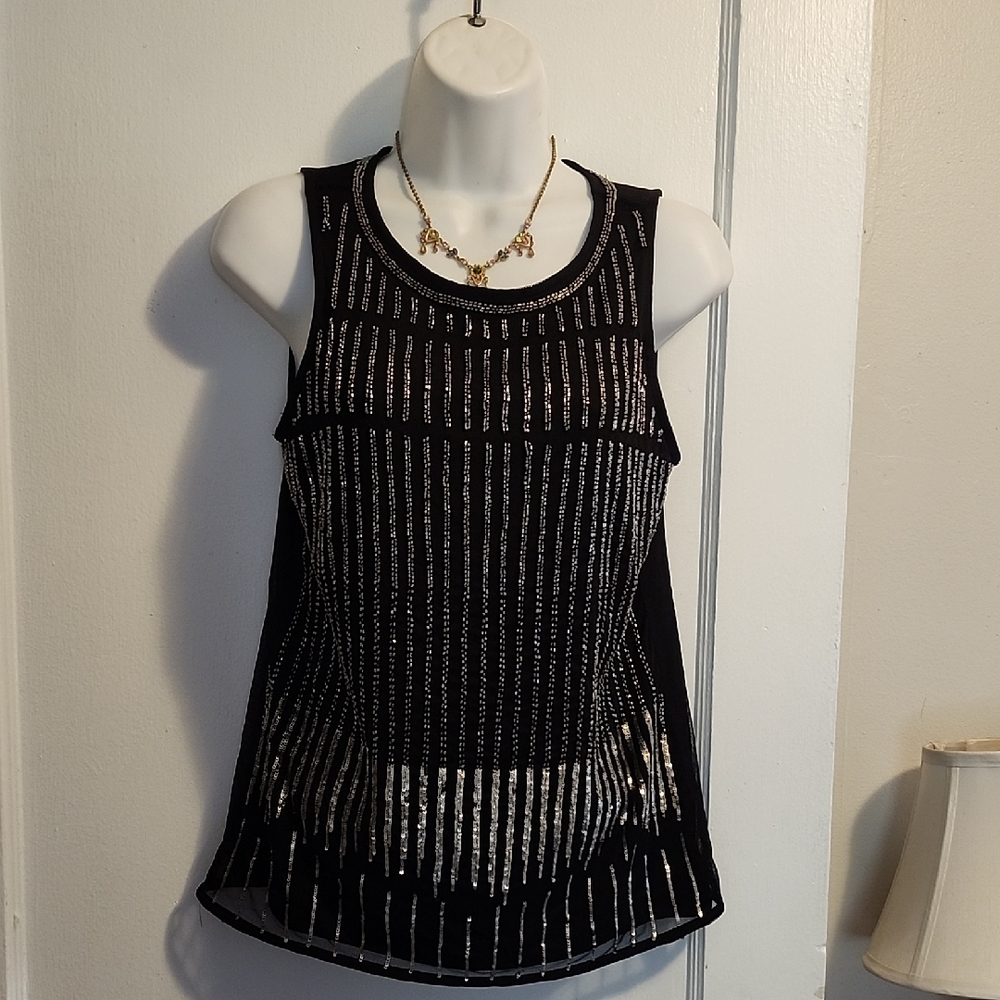 WHBM size Xsmall Black Sleeveless Sequin Embellished Fully Lined Top.
